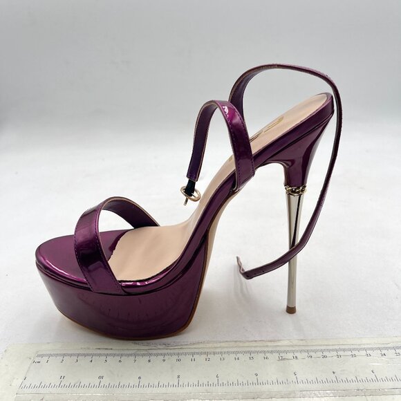 FSJ Purple Strappy Open Toe Platform Sandals Ankle Strap High Metallic Heel Shoe - Picture 2 of 8